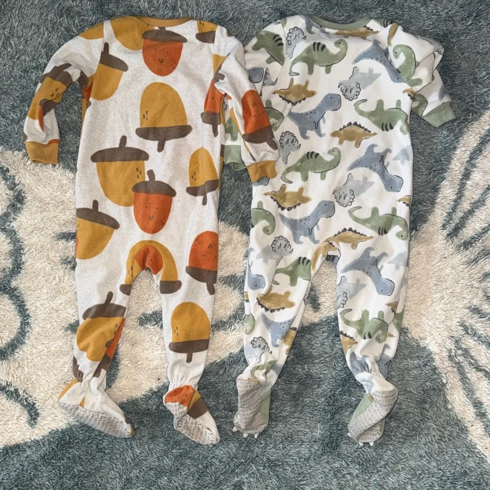 Carter's Colorful Acorn and Dinosaur Fleece Footies Bundle of 2 - 24 months